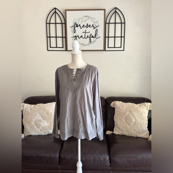New Direction Long Sleeve Top 100% Cotton Embroidered Beaded Hippie Boho Size M - Picture 1 of 10